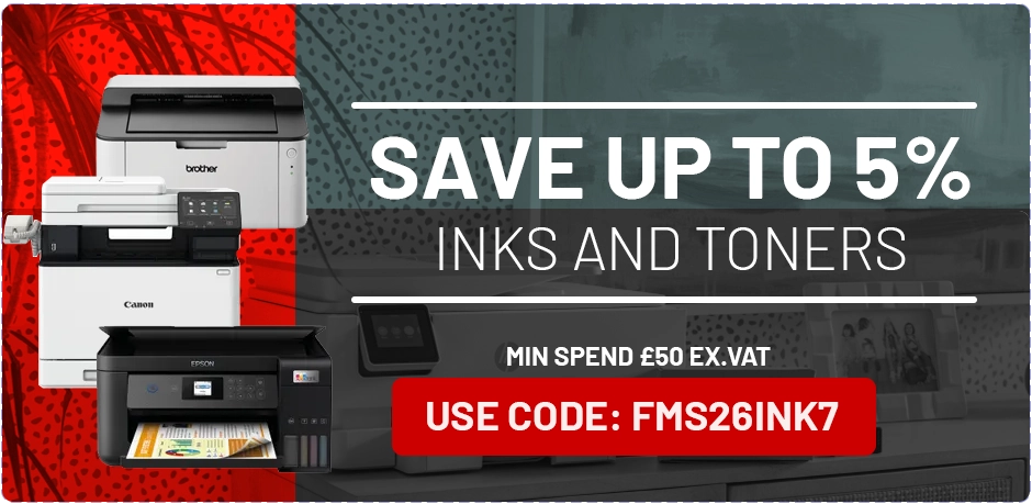 Save up to 5% on Inks and Toners when you spend £50 ex.vat